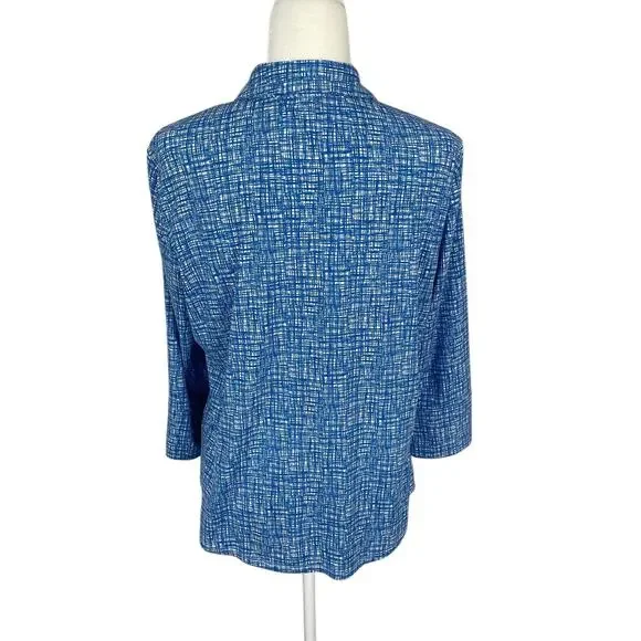 J. McLaughlin Catalina Cloth Button Front Top Blue Large Casual Classic Career - Picture 4 of 8